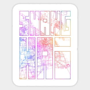 Shanghai, China City Map Typography - Colorful Sticker